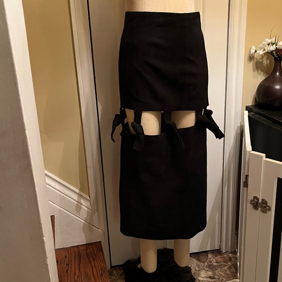 Black Suede Acne Studios skirt with peek a boo ties - Picture 1 of 3